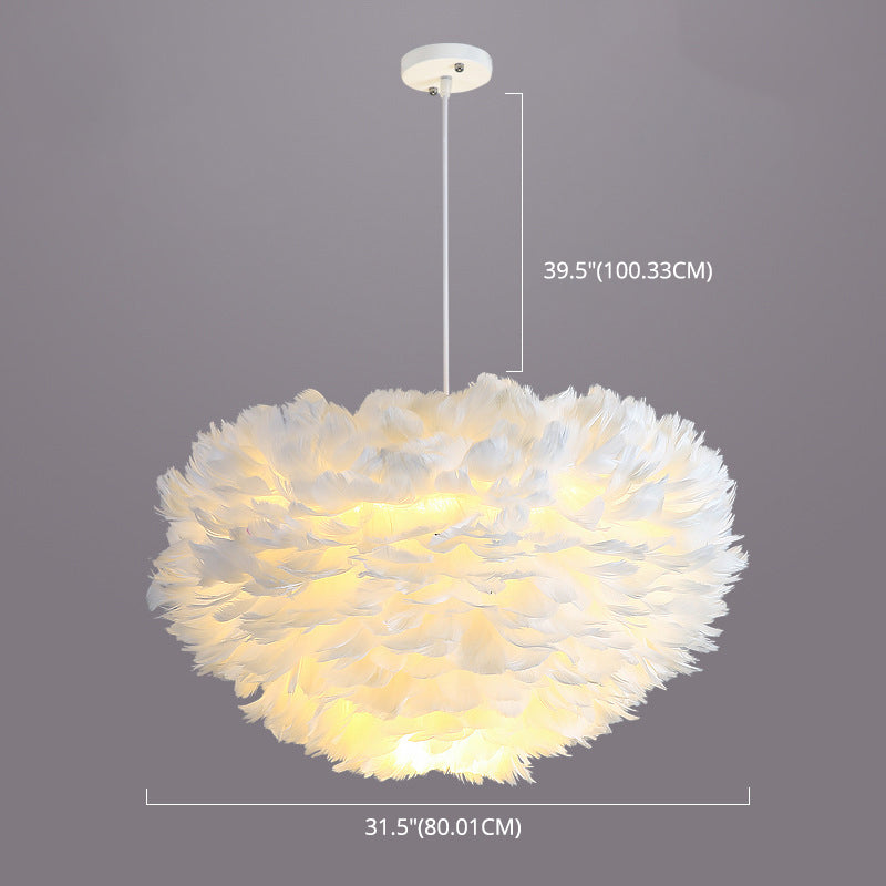 Art Deco Feather Pendant Lighting Modern Nordic Creative Globe Hanging Ceiling Light for Bedroom
