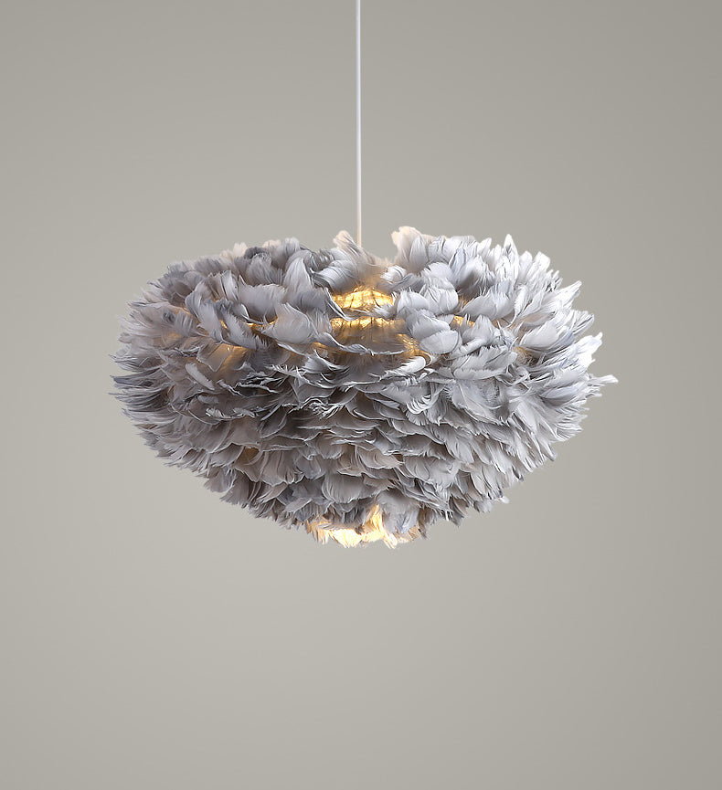 Art Deco Feather Pendant Lighting Modern Nordic Creative Globe Hanging Ceiling Light for Bedroom