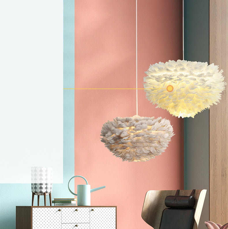 Art Deco Feather Pendant Lighting Modern Nordic Creative Globe Hanging Ceiling Light for Bedroom