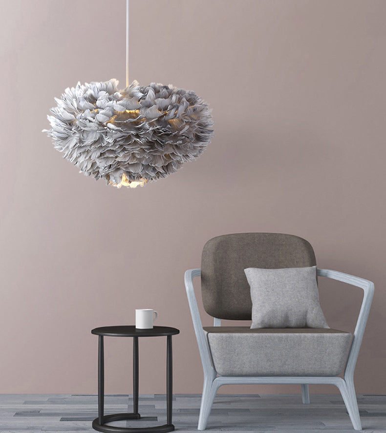 Art Deco Feather Pendant Lighting Modern Nordic Creative Globe Hanging Ceiling Light for Bedroom