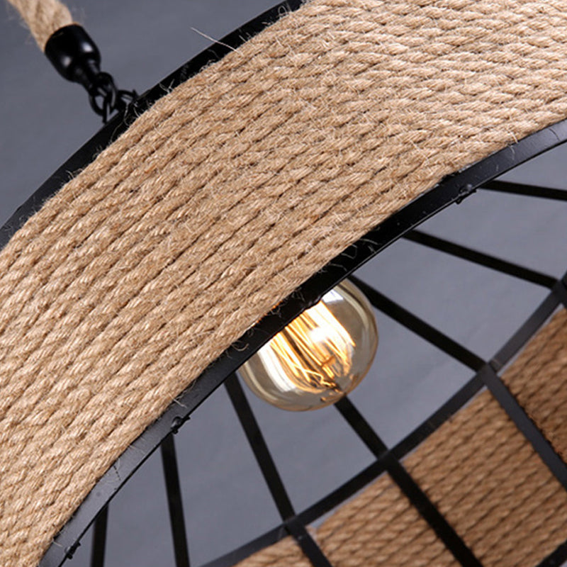 Vintage Black Mongolian Yurt Ceiling Light Hemp Rope1 Light Restaurant Hanging Pendant Lighting