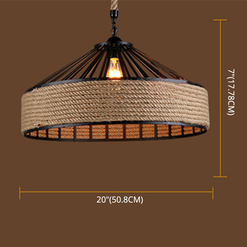 Vintage Black Mongolian Yurt Ceiling Light Hemp Rope1 Light Restaurant Hanging Pendant Lighting