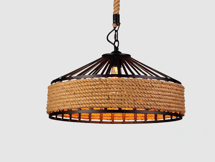 Vintage Black Mongolian Yurt Ceiling Light Hemp Rope1 Light Restaurant Hanging Pendant Lighting