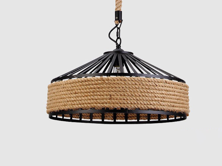 Vintage Black Mongolian Yurt Ceiling Light Hemp Rope1 Light Restaurant Hanging Pendant Lighting
