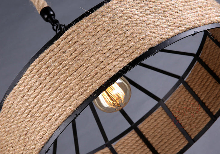 Vintage Black Mongolian Yurt Ceiling Light Hemp Rope1 Light Restaurant Hanging Pendant Lighting