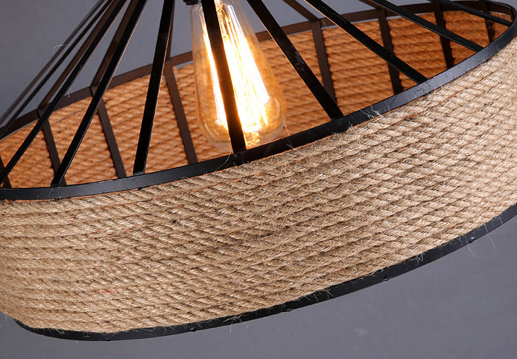 Vintage Black Mongolian Yurt Ceiling Light Hemp Rope1 Light Restaurant Hanging Pendant Lighting