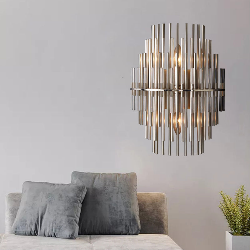 Chrome/Black Tiered Tubular Wall Mounted Lamp Retro Metallic 1 Light Wall Sconce Lighting