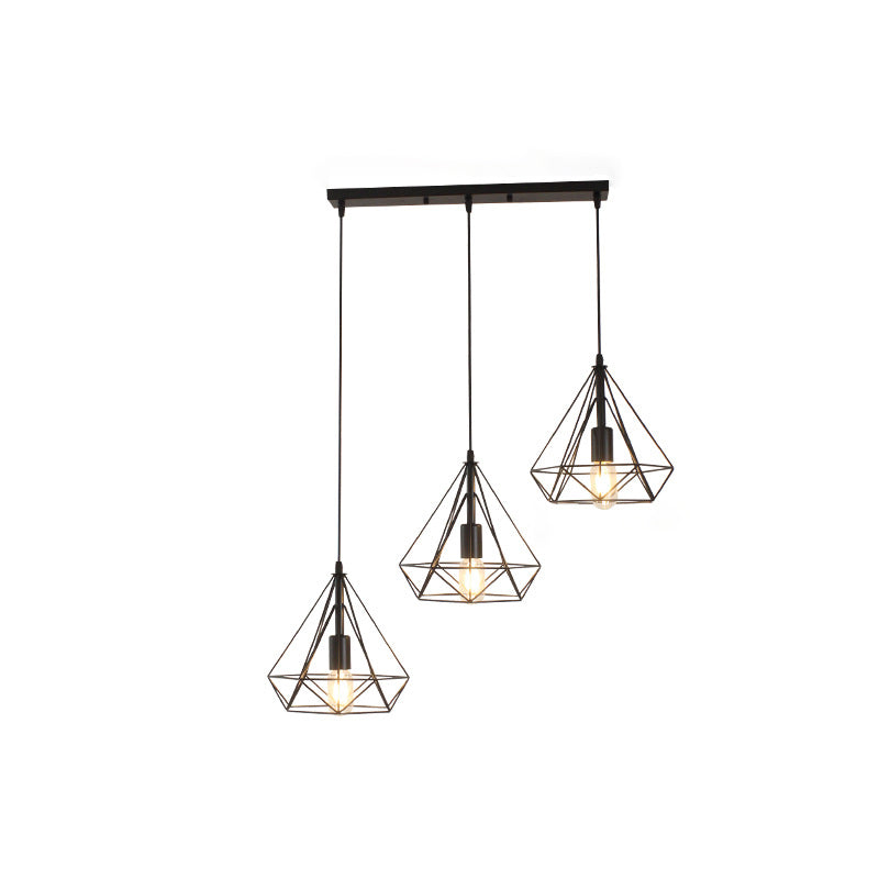 Diamond Iron Cluster Pendant Lighting Post-Modern Restaurant Hanging Lamp in  Black