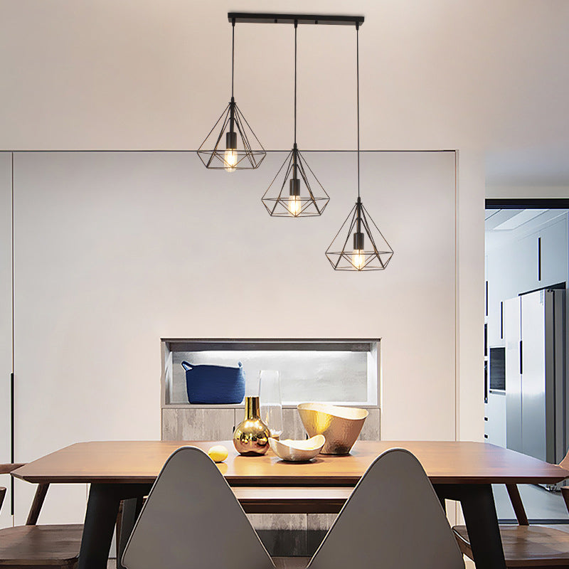 Diamond Iron Cluster Pendant Lighting Post-Modern Restaurant Hanging Lamp in  Black