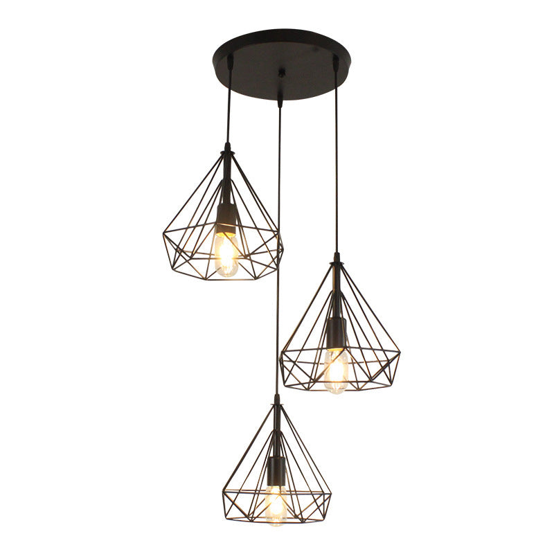 Diamond Iron Cluster Pendant Lighting Post-Modern Restaurant Hanging Lamp in  Black