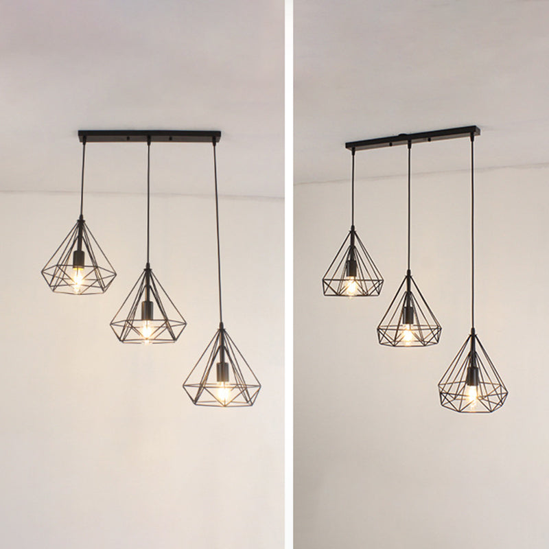 Diamond Iron Cluster Pendant Lighting Post-Modern Restaurant Hanging Lamp in  Black