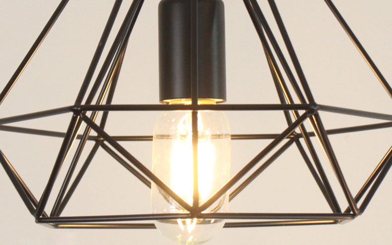 Diamond Iron Cluster Pendant Lighting Post-Modern Restaurant Hanging Lamp in  Black