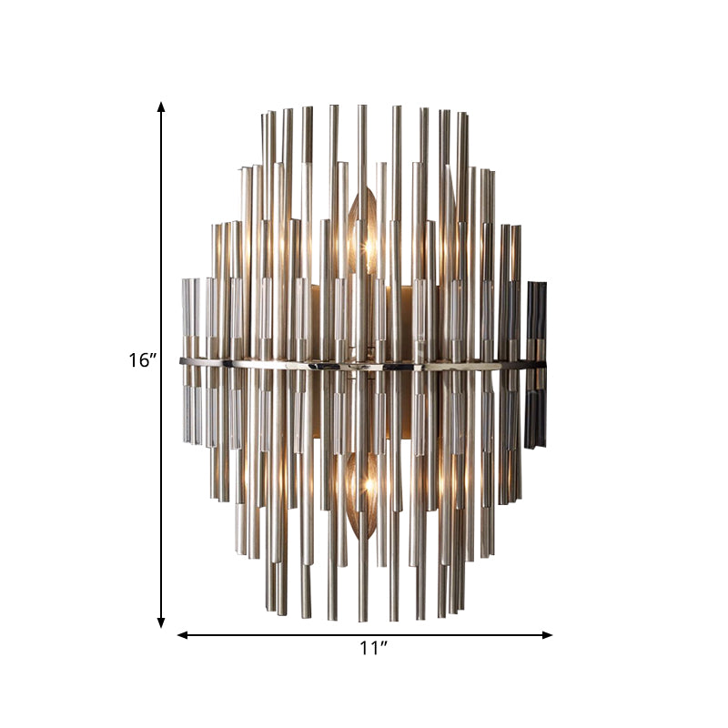 Chrome/Black Tiered Tubular Wall Mounted Lamp Retro Metallic 1 Light Wall Sconce Lighting