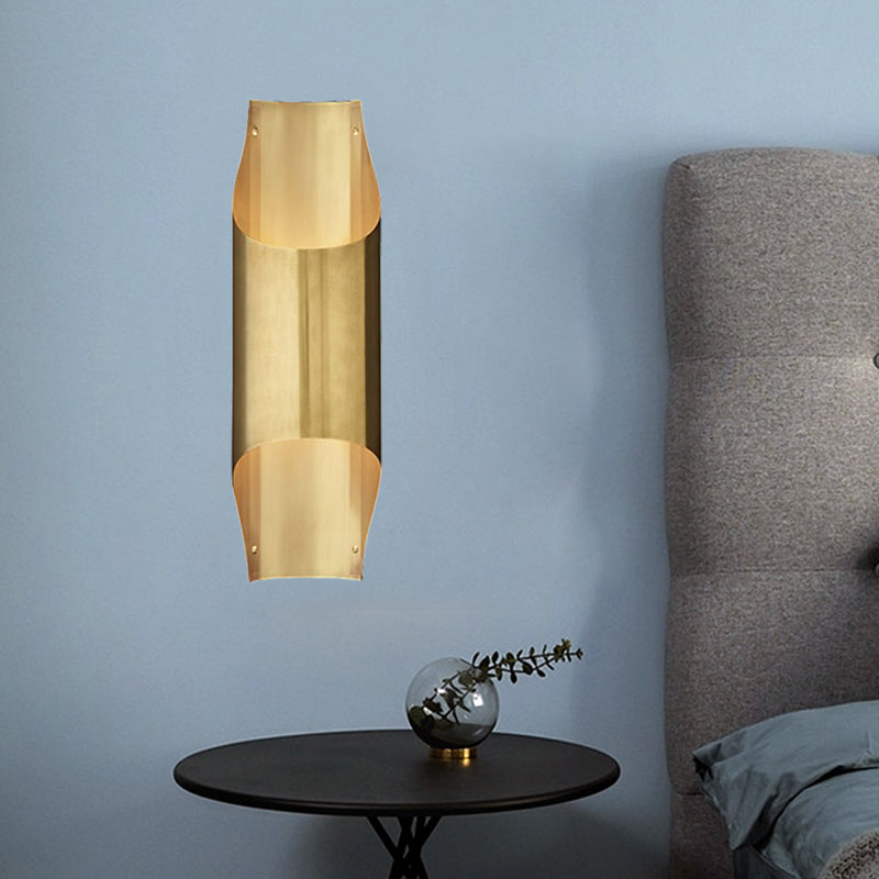 Minimal Beveled Piping Flush Sconce Light 2 Bulbs Metallic Indoor Up and Down Wall Lamp in Gold