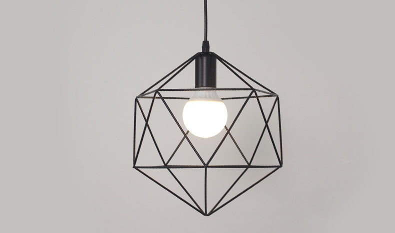 Black Metal 1 Light Pendant Light Nordic Retro Geometric Wire Cage Hanging Lamp for Restaurant