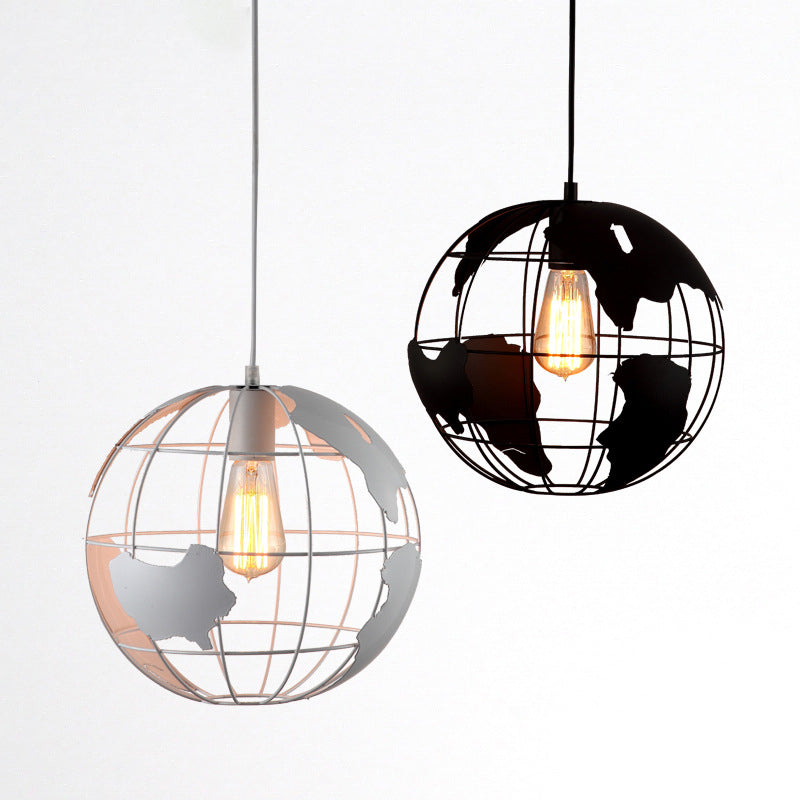 Industrial Orb Single Pendant Light Globe Metal Cage Shade Hanging Lamp for Living Room