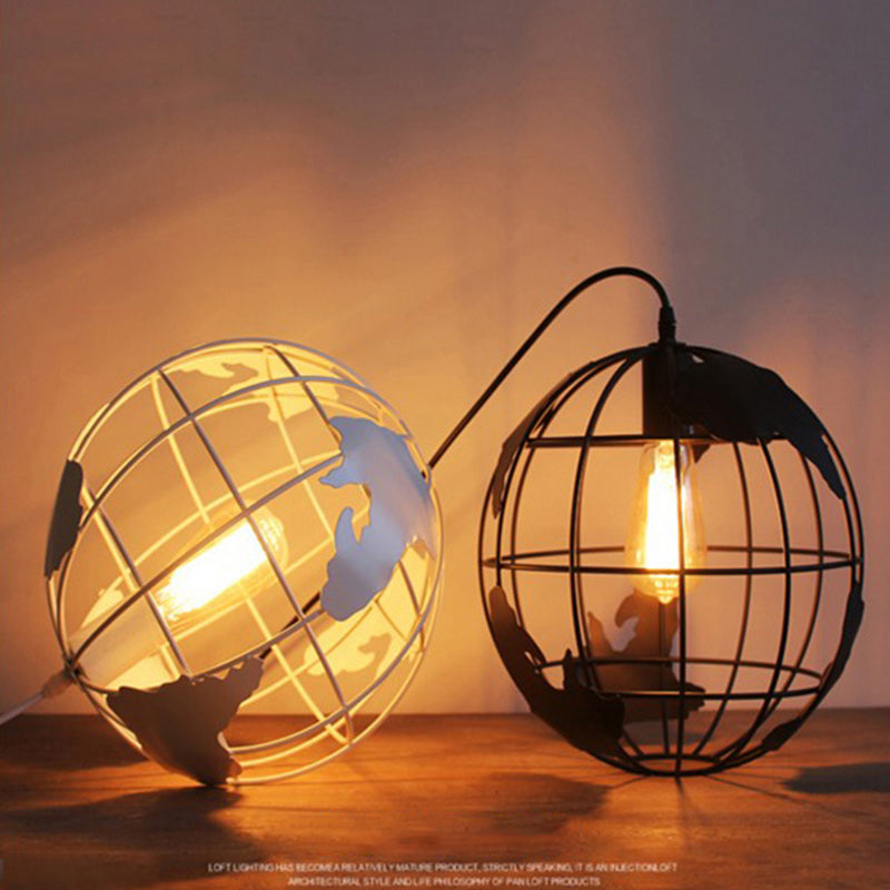 Industrial Orb Single Pendant Light Globe Metal Cage Shade Hanging Lamp for Living Room