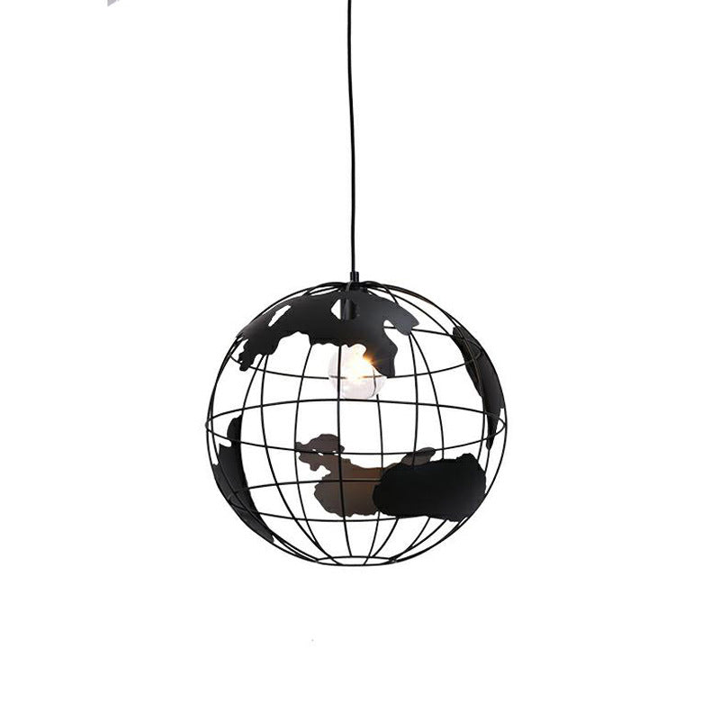 Industrial Orb Single Pendant Light Globe Metal Cage Shade Hanging Lamp for Living Room