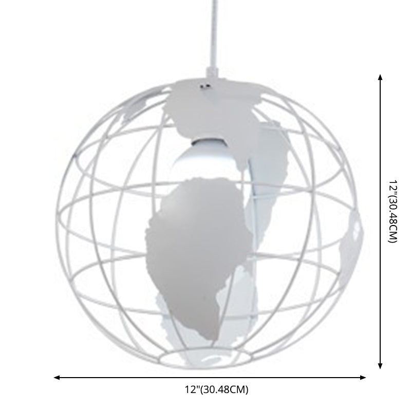 Industrial Orb Single Pendant Light Globe Metal Cage Shade Hanging Lamp for Living Room