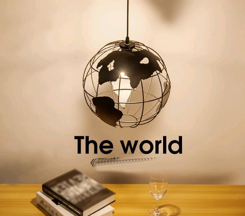 Industrial Orb Single Pendant Light Globe Metal Cage Shade Hanging Lamp for Living Room