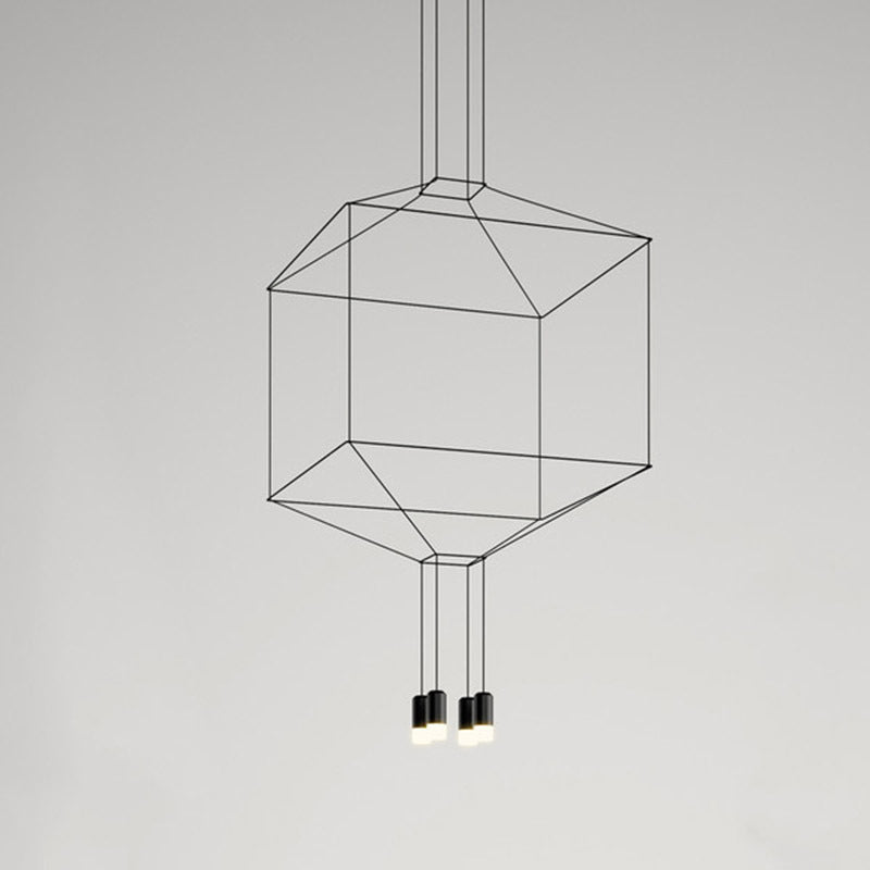 Black Metal 1 Light Pendant Light Nordic Modern Geometric Wire Cage Hanging Lamp for Restaurant