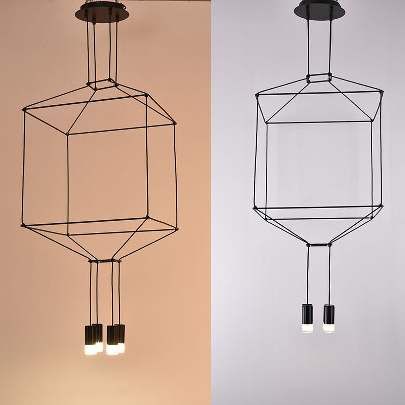 Black Metal 1 Light Pendant Light Nordic Modern Geometric Wire Cage Hanging Lamp for Restaurant