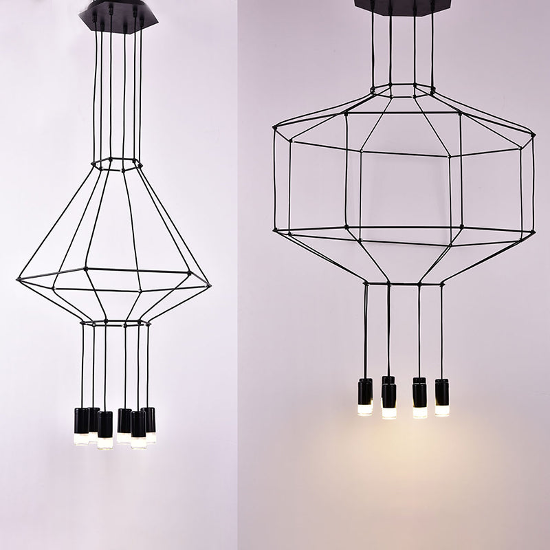 Black Metal 1 Light Pendant Light Nordic Modern Geometric Wire Cage Hanging Lamp for Restaurant