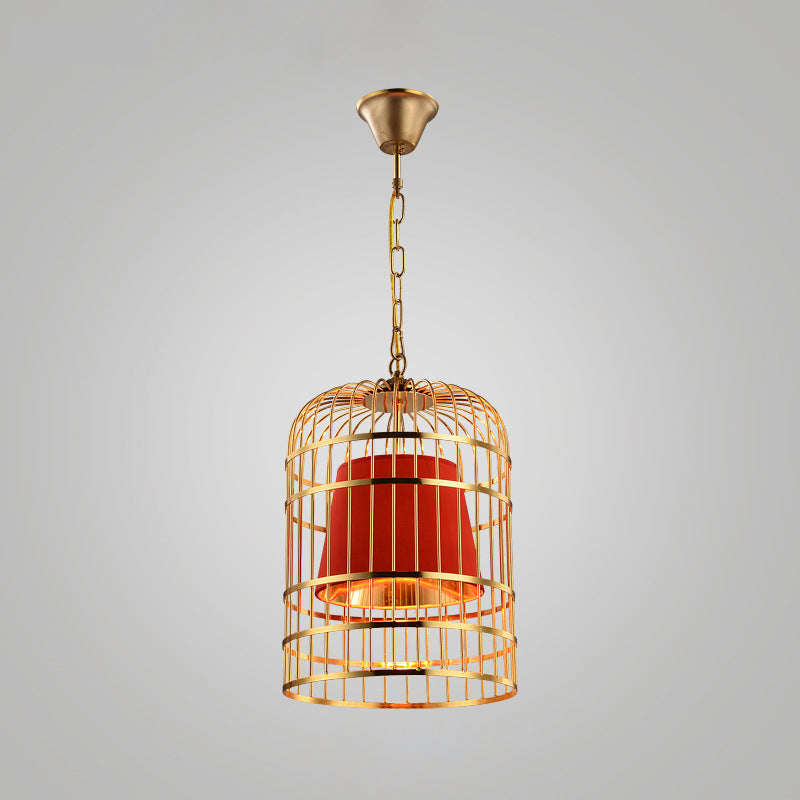 Gold Cage Shade Pendant Lighting New Chinese Style Retro 1 Light Restaurant Hanging Lamp