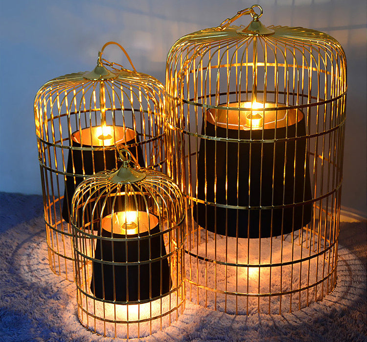Gold Cage Shade Pendant Lighting New Chinese Style Retro 1 Light Restaurant Hanging Lamp