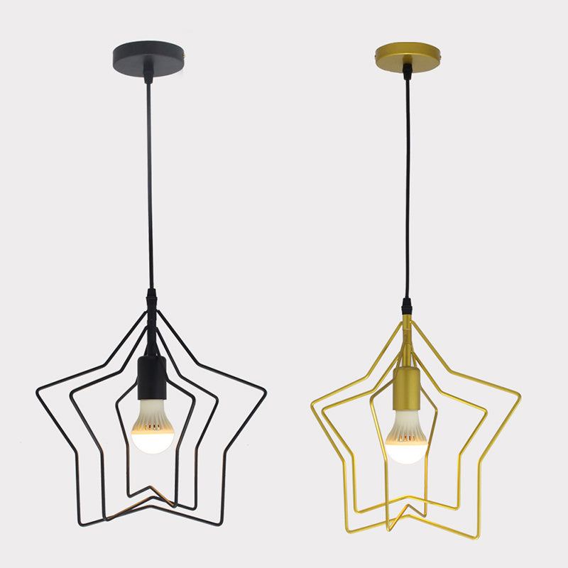 Metal 1 Light Pendant Light Nordic Simple Star Cage Hanging Lamp for Living Room