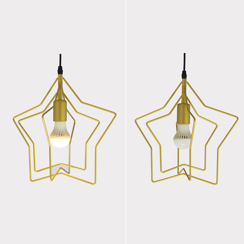 Metal 1 Light Pendant Light Nordic Simple Star Cage Hanging Lamp for Living Room