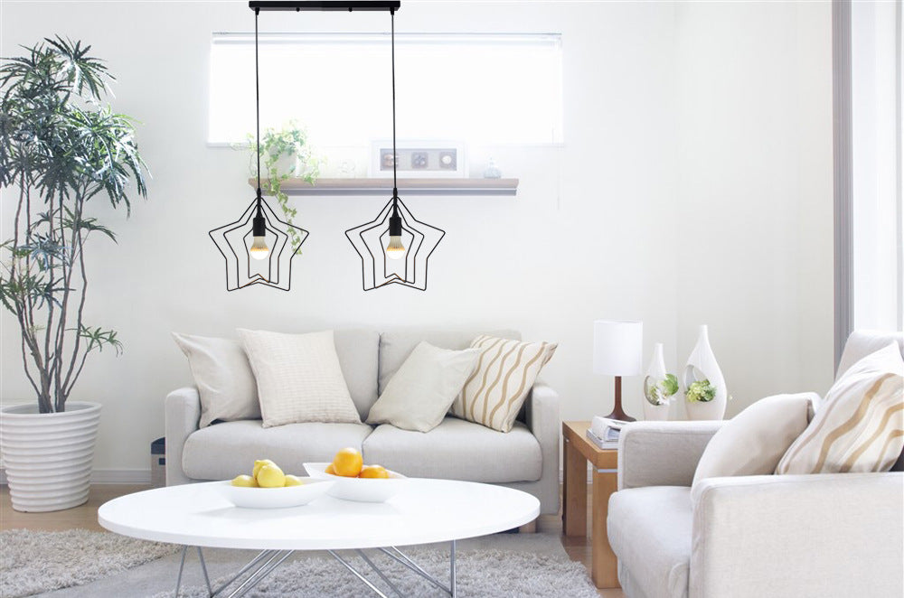 Metal 1 Light Pendant Light Nordic Simple Star Cage Hanging Lamp for Living Room