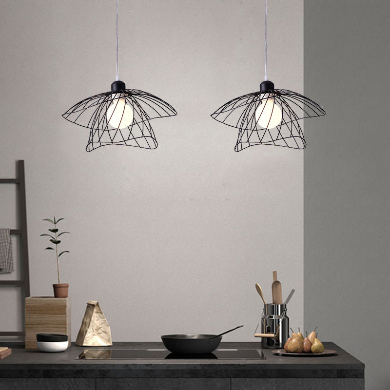 Nordic Minimalist Creative Open Cage Pendant Light Metal Suspension Light for Dining Table