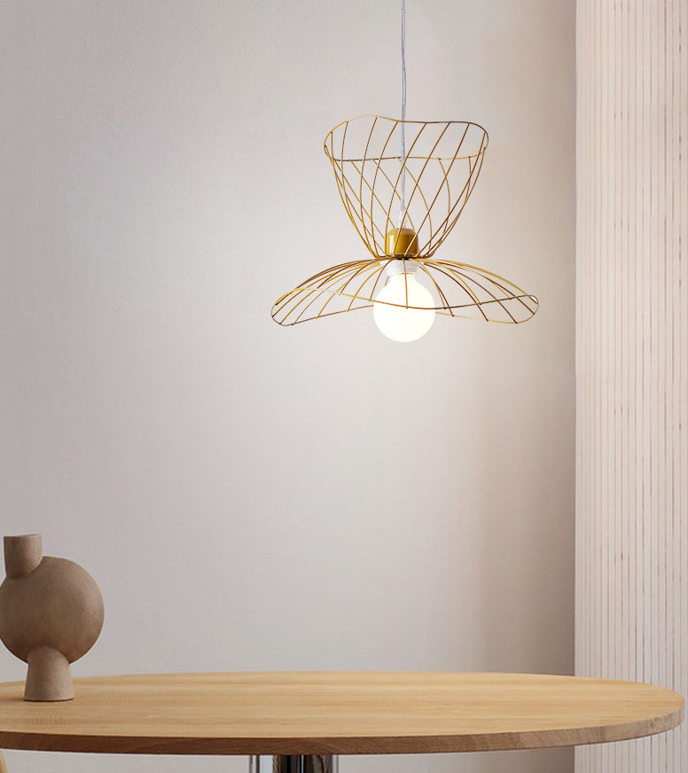 Nordic Minimalist Creative Open Cage Pendant Light Metal Suspension Light for Dining Table