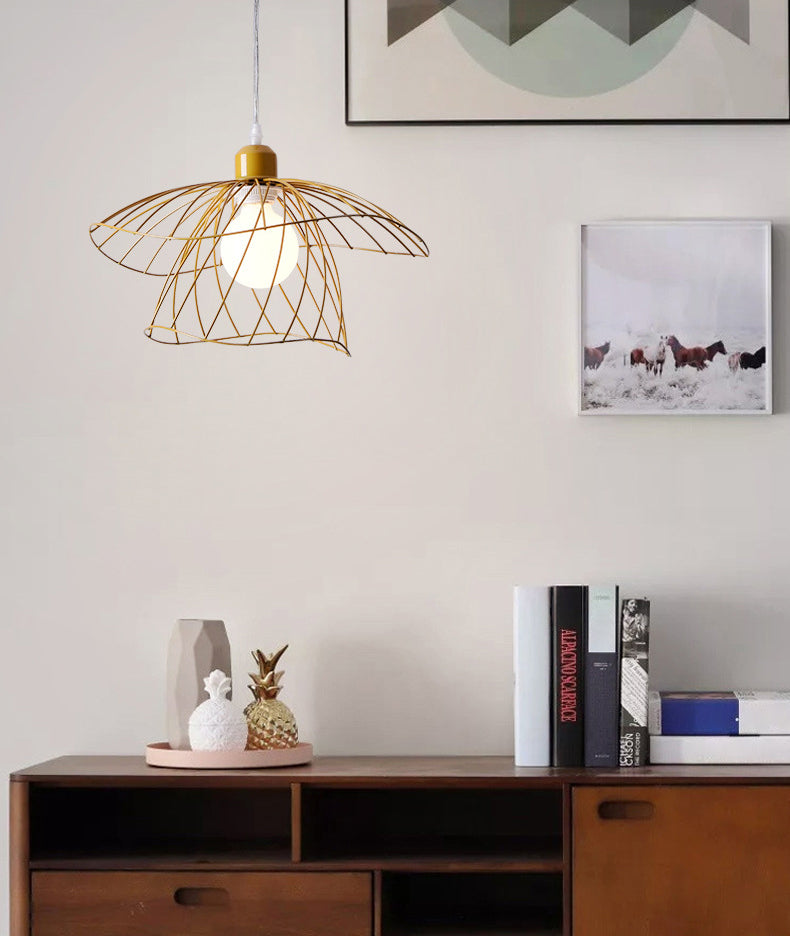 Nordic Minimalist Creative Open Cage Pendant Light Metal Suspension Light for Dining Table