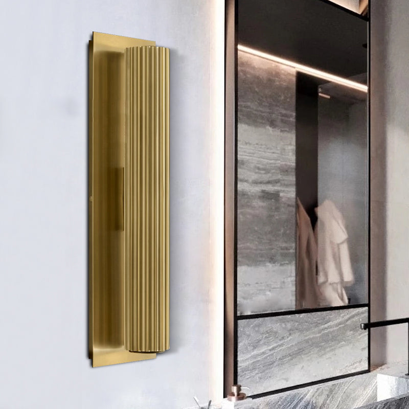 Metallic Gold/Black Finish Wall Light 2 Heads Ribbed Tubular Contemporary Indoor Wall Sconce