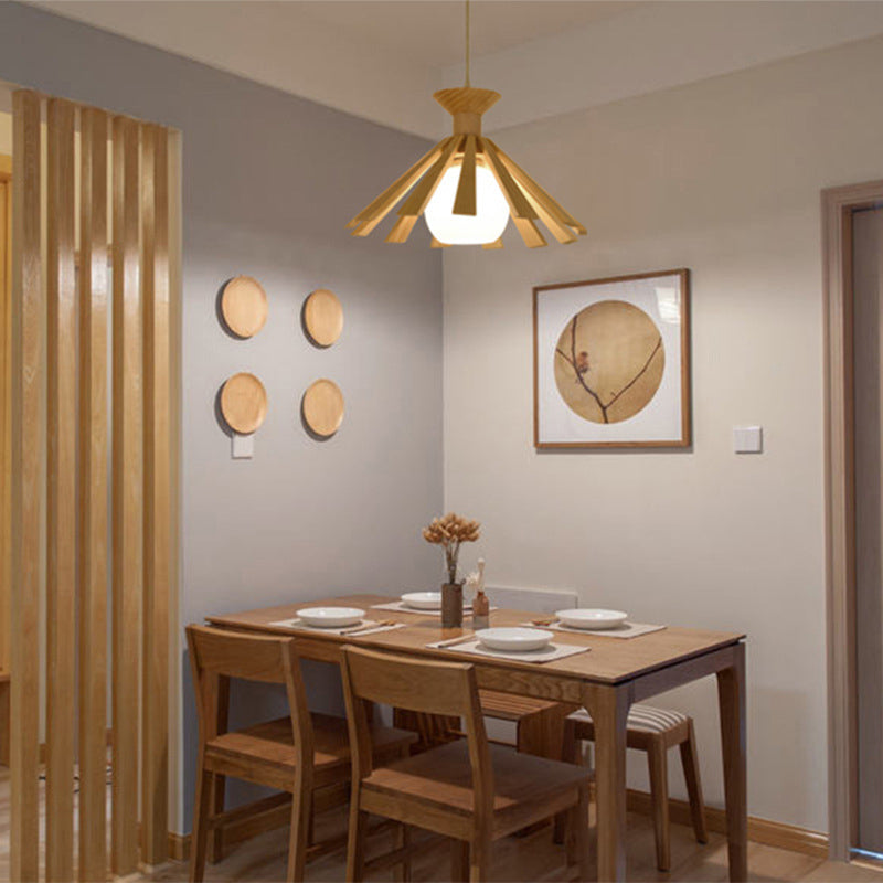 Luz colgante de madera beige lámpara colgante de techo de restaurante nórdico nórdico 1 lámpara de techo de restaurante ligero