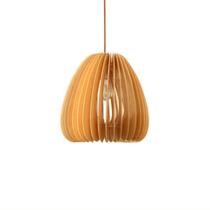 Beige Wood Slatted Hanging Light Chinese Style 1 Light  Restaurant Ceiling Pendant Lamp