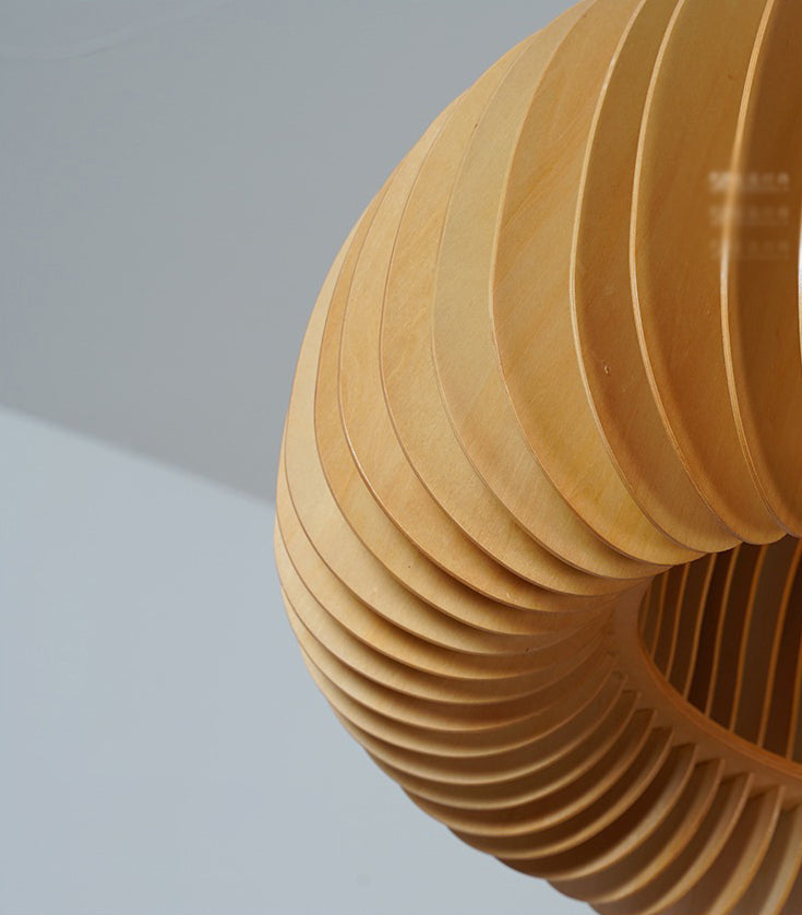 Beige Wood Slatted Hanging Light Chinese Style 1 Light  Restaurant Ceiling Pendant Lamp