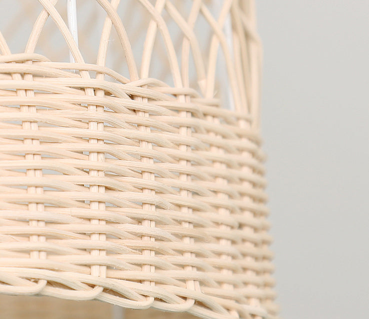 Handwoven Dome Pendant Light Fixture Chinese Rattan Fiber Single Bulb Ceiling Light for Dining Table