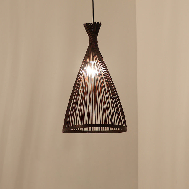 Conical Pendant Light Fixture Chinese Minimalist Bamboo 1 Light Restaurant Suspension Pendant