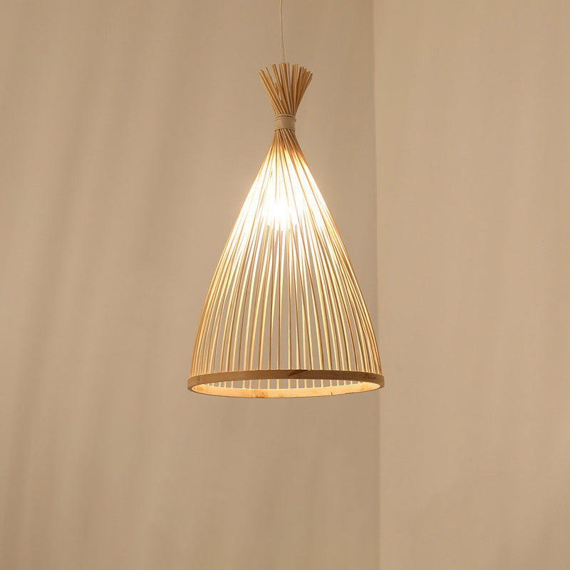 Conical Pendant Light Fixture Chinese Minimalist Bamboo 1 Light Restaurant Suspension Pendant