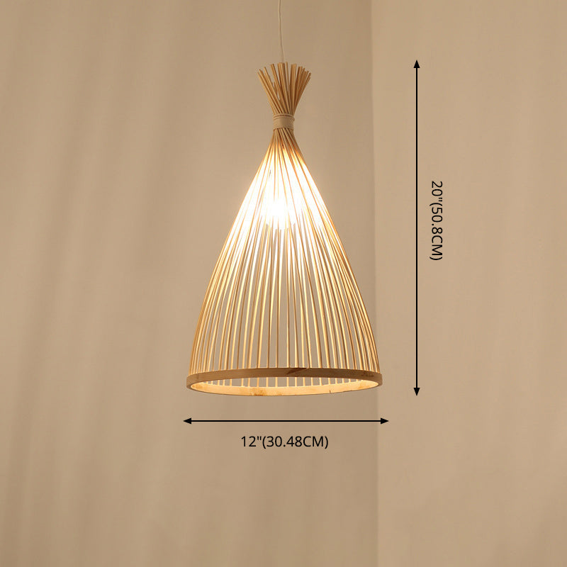 Conical Pendant Light Fixture Chinese Minimalist Bamboo 1 Light Restaurant Suspension Pendant