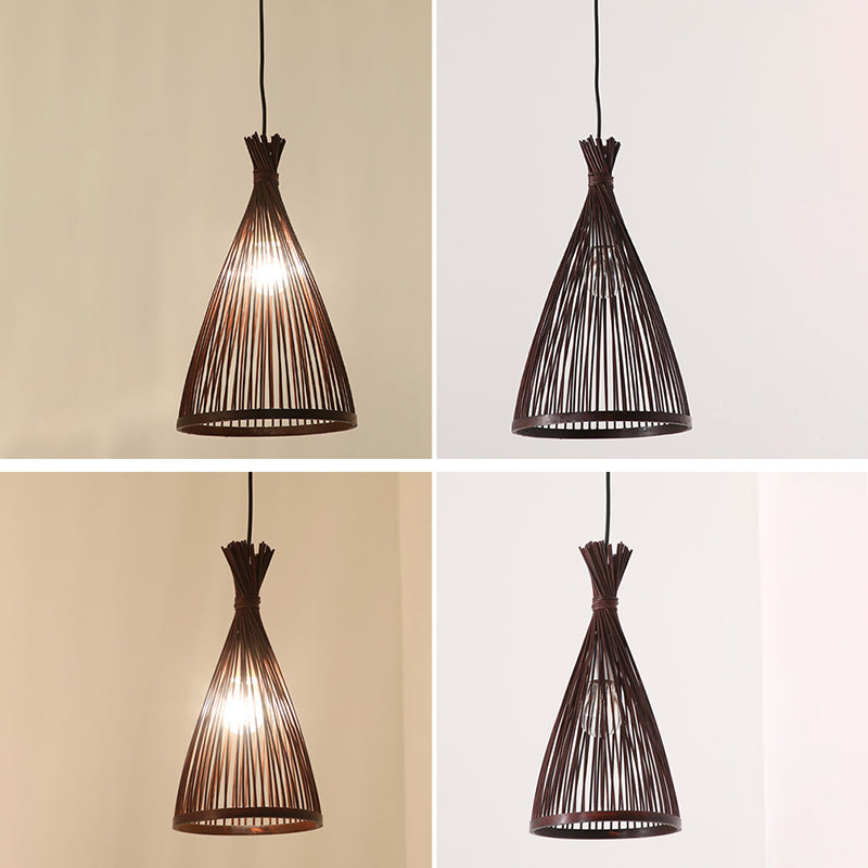Conical Pendant Light Fixture Chinese Minimalist Bamboo 1 Light Restaurant Suspension Pendant