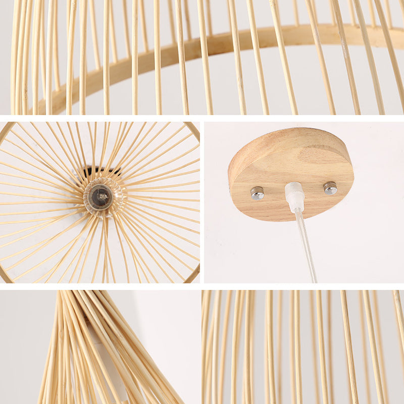 Conical Pendant Light Fixture Chinese Minimalist Bamboo 1 Light Restaurant Suspension Pendant