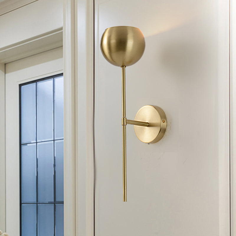 Gold Dome Wallchiere Modernist Brass 1 Bulb Sconce Light Fixture with Pencil Arm