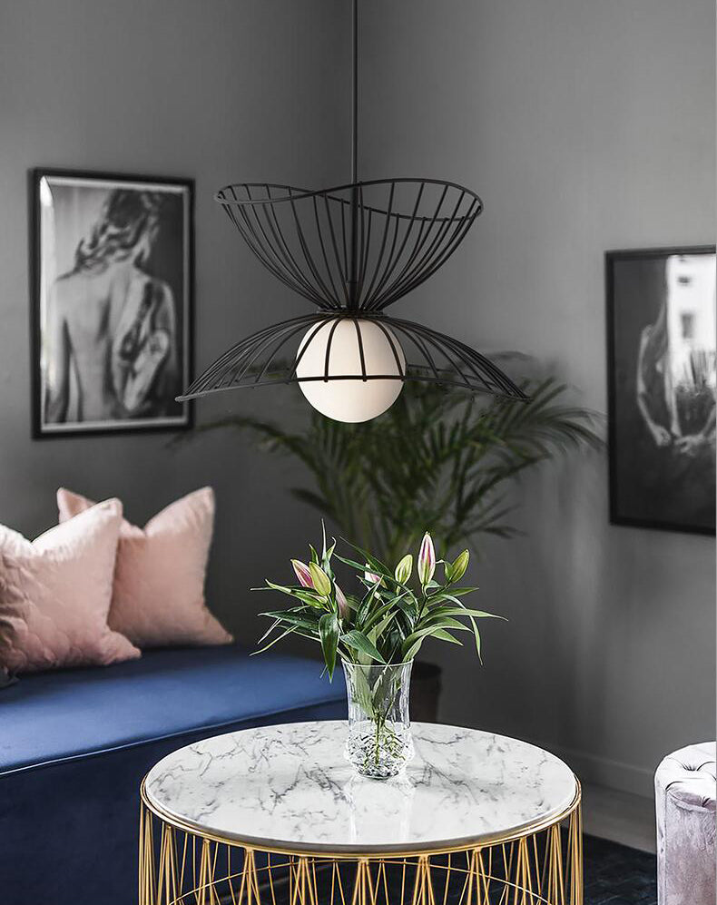 Nordic Minimalist Creative Open Cage Pendant Light Metal Suspension Light for Dining Table