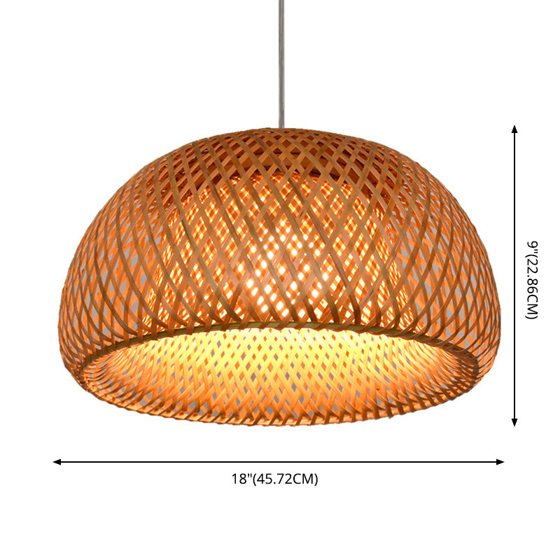 Double walled Hanging Lamp Kit Asian Bamboo 1-Light Beige Hanging Pendant for Restaurant