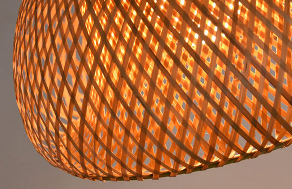 Double walled Hanging Lamp Kit Asian Bamboo 1-Light Beige Hanging Pendant for Restaurant