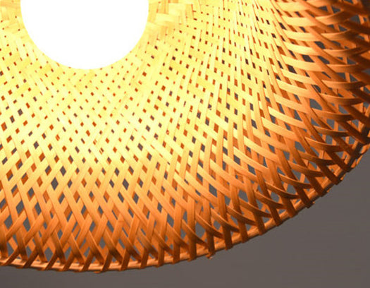 Double walled Hanging Lamp Kit Asian Bamboo 1-Light Beige Hanging Pendant for Restaurant